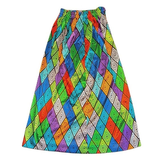 Vintage Dresses & Skirts - VINTAGE 1970s Maxi Colorful Stained Glass Vtg 70s Long Maxi Skirt Hippie